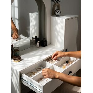 Simirna Led Işıklı Makyaj Masası, Çekmeceli Makyaj Masası & Organizeri, Takı Aksesuar Düzenleyici, Raflı & Dolaplı Makyaj Masası B