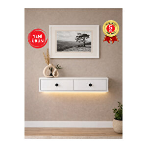 Gellis Modern Duvara Monte 2 Kapaklı Ledli Beyaz Dresuar, Antre & Salon Mobilyası 90 Cm