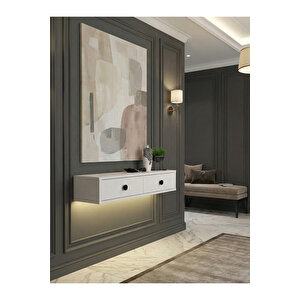 Gellis Modern Duvara Monte 2 Kapaklı Ledli Beyaz Dresuar, Antre & Salon Mobilyası 90 Cm