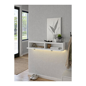 Gellis Modern Duvara Monte 2 Kapaklı Ledli Beyaz Dresuar, Antre & Salon Mobilyası 90 Cm