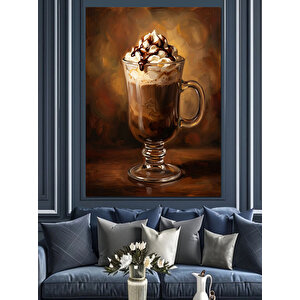 Karamel Soslu Sıcak Kahve Kadehi Dekoratif Kanvas - Mdf Ahşap Tablo 50x70 cm