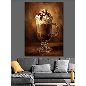 Karamel Soslu Sıcak Kahve Kadehi Dekoratif Kanvas - Mdf Ahşap Tablo 50x70 cm