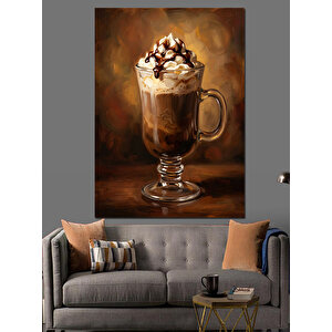 Karamel Soslu Sıcak Kahve Kadehi Dekoratif Kanvas - Mdf Ahşap Tablo 50x70 cm