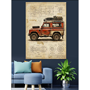 Klasik Arazi Aracı Teknik Planı Dekoratif Kanvas - Mdf Ahşap Tablo 50x70 cm