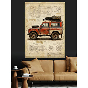 Klasik Arazi Aracı Teknik Planı Dekoratif Kanvas - Mdf Ahşap Tablo 50x70 cm