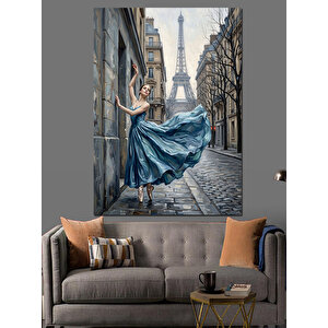 Paris Sokağında Dans Eden Kadın Dekoratif Kanvas - Mdf Ahşap Tablo 100x140 cm