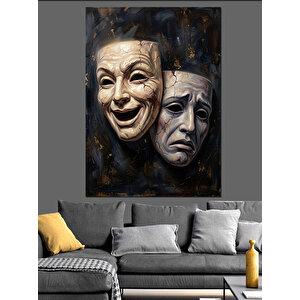 Tiyatro Maskeleri Komedi Ve Trajedi Dekoratif Kanvas - Mdf Ahşap Tablo 70x100 cm