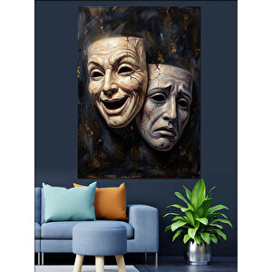 Tiyatro Maskeleri Komedi Ve Trajedi Dekoratif Kanvas - Mdf Ahşap Tablo 70x100 cm