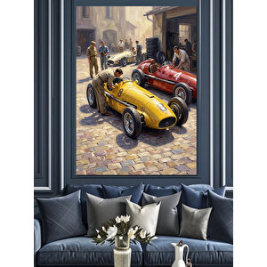 Klasik Yarış Arabaları Ve Pilotlar Dekoratif Kanvas - Mdf Ahşap Tablo 100x140 cm