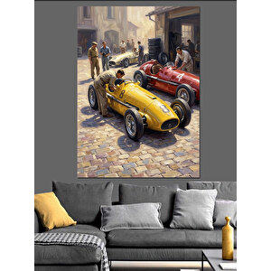 Klasik Yarış Arabaları Ve Pilotlar Dekoratif Kanvas - Mdf Ahşap Tablo 100x140 cm