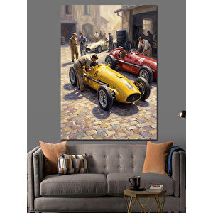 Klasik Yarış Arabaları Ve Pilotlar Dekoratif Kanvas - Mdf Ahşap Tablo 100x140 cm