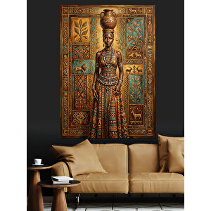 Altın Takılı Egzotik Afrikalı Kadın Dekoratif Kanvas - Mdf Ahşap Tablo 70x100 cm