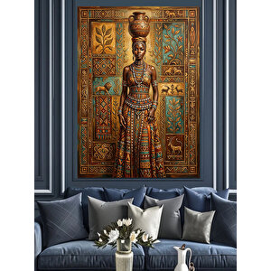 Altın Takılı Egzotik Afrikalı Kadın Dekoratif Kanvas - Mdf Ahşap Tablo 70x100 cm