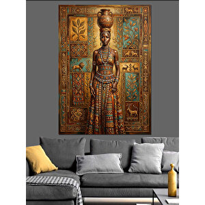 Altın Takılı Egzotik Afrikalı Kadın Dekoratif Kanvas - Mdf Ahşap Tablo 70x100 cm
