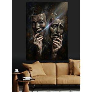 İki Yüzlü Maske Tutan Eller Dekoratif Kanvas - Mdf Ahşap Tablo 50x70 cm