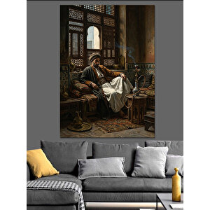 Gaz Lambası Altında Nargile Keyfi Dekoratif Kanvas - Mdf Ahşap Tablo 100x140 cm