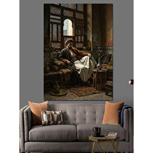 Gaz Lambası Altında Nargile Keyfi Dekoratif Kanvas - Mdf Ahşap Tablo 100x140 cm