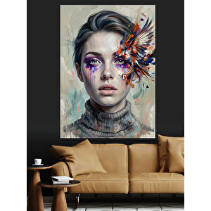 Kelebek Kanatlı Gözlü Modern Kadın Dekoratif Kanvas - Mdf Ahşap Tablo 50x70 cm
