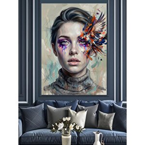 Kelebek Kanatlı Gözlü Modern Kadın Dekoratif Kanvas - Mdf Ahşap Tablo 50x70 cm
