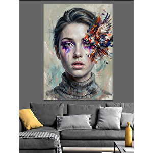 Kelebek Kanatlı Gözlü Modern Kadın Dekoratif Kanvas - Mdf Ahşap Tablo 50x70 cm