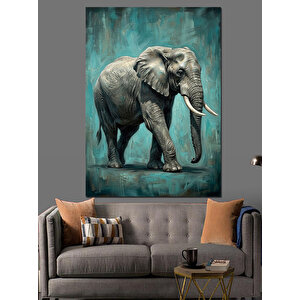 Mavi Arka Planda Görkemli Fil Dekoratif Kanvas - Mdf Ahşap Tablo 70x100 cm