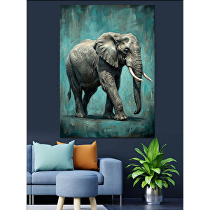 Mavi Arka Planda Görkemli Fil Dekoratif Kanvas - Mdf Ahşap Tablo 70x100 cm