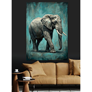 Mavi Arka Planda Görkemli Fil Dekoratif Kanvas - Mdf Ahşap Tablo 70x100 cm