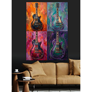 Dört Mevsim Renkli Gitar Kolajı Dekoratif Kanvas - Mdf Ahşap Tablo 50x70 cm