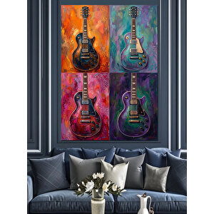 Dört Mevsim Renkli Gitar Kolajı Dekoratif Kanvas - Mdf Ahşap Tablo 50x70 cm