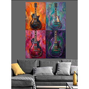 Dört Mevsim Renkli Gitar Kolajı Dekoratif Kanvas - Mdf Ahşap Tablo 50x70 cm