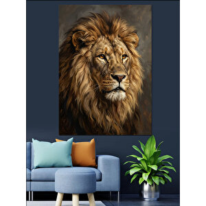 Altın Yeleli Heybetli Aslan Portresi Dekoratif Kanvas - Mdf Ahşap Tablo 100x140 cm