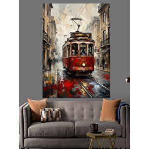 Yağmurlu İstanbul Sokağı Ve Tramvay Dekoratif Kanvas - Mdf Ahşap Tablo 70x100 cm