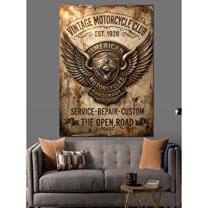 Vintage Motosiklet Kulübü Amblemi Posteri Dekoratif Kanvas - Mdf Ahşap Tablo 70x100 cm
