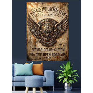 Vintage Motosiklet Kulübü Amblemi Posteri Dekoratif Kanvas - Mdf Ahşap Tablo 70x100 cm