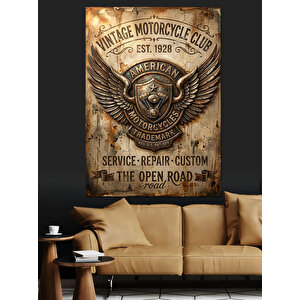 Vintage Motosiklet Kulübü Amblemi Posteri Dekoratif Kanvas - Mdf Ahşap Tablo 70x100 cm