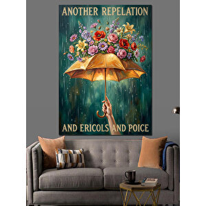 Şemsiye İçinde Renkli Çiçekler Buketi Dekoratif Kanvas - Mdf Ahşap Tablo 100x140 cm