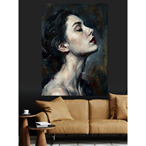 Yukarı Bakan Duygusal Kadın Portresi Dekoratif Kanvas - Mdf Ahşap Tablo 100x140 cm
