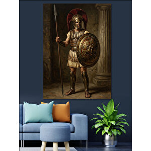 Mızraklı Ve Kalkanlı Antik Savaşçı Dekoratif Kanvas - Mdf Ahşap Tablo 50x70 cm