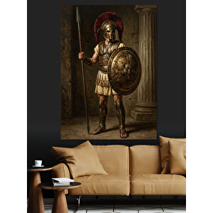 Mızraklı Ve Kalkanlı Antik Savaşçı Dekoratif Kanvas - Mdf Ahşap Tablo 50x70 cm