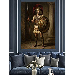 Mızraklı Ve Kalkanlı Antik Savaşçı Dekoratif Kanvas - Mdf Ahşap Tablo 50x70 cm