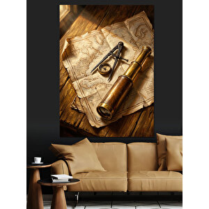 Antika Harita Ve Denizci Ekipmanları Dekoratif Kanvas - Mdf Ahşap Tablo 100x140 cm