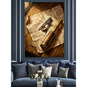 Antika Harita Ve Denizci Ekipmanları Dekoratif Kanvas - Mdf Ahşap Tablo 100x140 cm