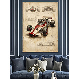 Formula 1 Yarış Arabası Planı Dekoratif Kanvas - Mdf Ahşap Tablo 100x140 cm