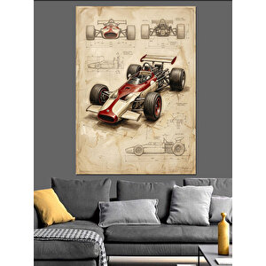 Formula 1 Yarış Arabası Planı Dekoratif Kanvas - Mdf Ahşap Tablo 100x140 cm