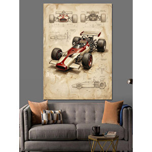 Formula 1 Yarış Arabası Planı Dekoratif Kanvas - Mdf Ahşap Tablo 100x140 cm