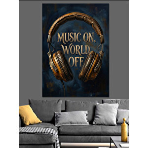 Dünya Kapalı Müzik Açık Yazısı Dekoratif Kanvas - Mdf Ahşap Tablo 100x140 cm