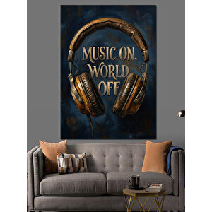 Dünya Kapalı Müzik Açık Yazısı Dekoratif Kanvas - Mdf Ahşap Tablo 100x140 cm