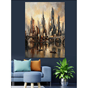 Bulutlar Arasındaki Görkemli Şehir Gökdelenleri Dekoratif Kanvas - Mdf Ahşap Tablo 100x140 cm