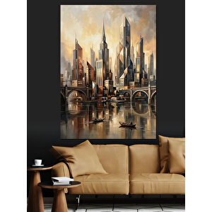 Bulutlar Arasındaki Görkemli Şehir Gökdelenleri Dekoratif Kanvas - Mdf Ahşap Tablo 100x140 cm