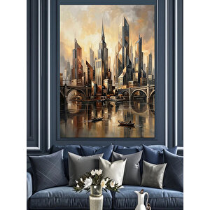 Bulutlar Arasındaki Görkemli Şehir Gökdelenleri Dekoratif Kanvas - Mdf Ahşap Tablo 100x140 cm